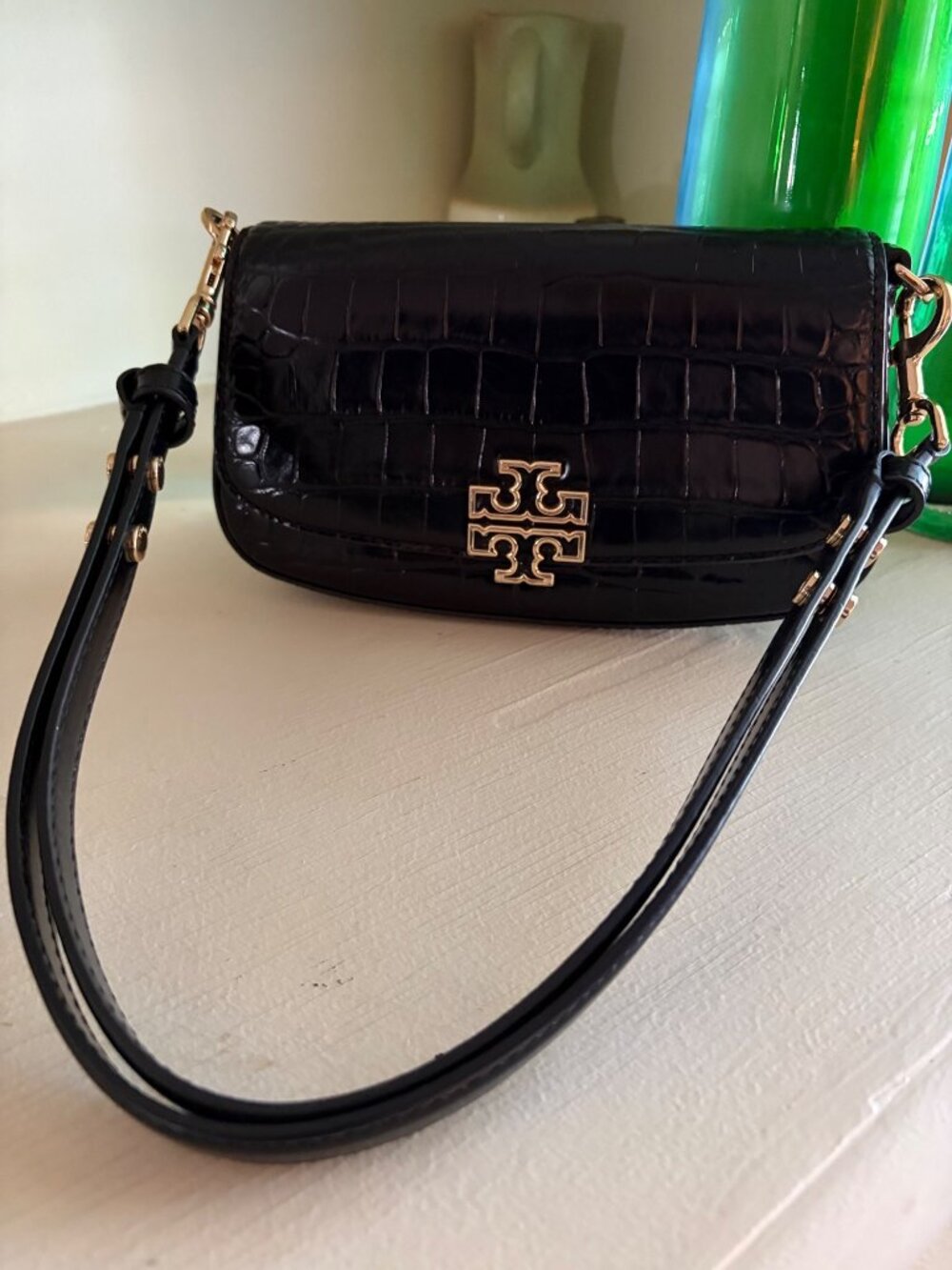 Tory Burch Britten Black Embossed Leather Convertible Crossbody/ Clutch Bag - Picture 8 of 16